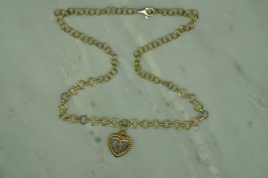 Heng Ngai 925 Sterling Silver necklace with with pave diamond heart pendant