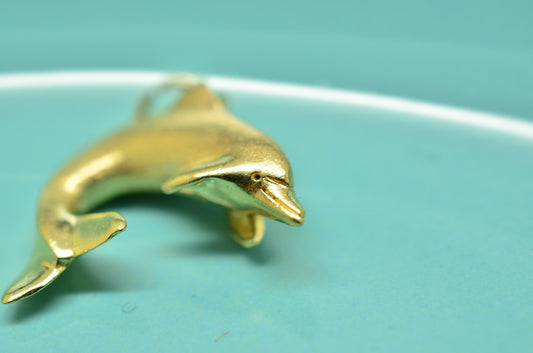 14K Yellow Gold Dolphin Pendant Charm -Hollow