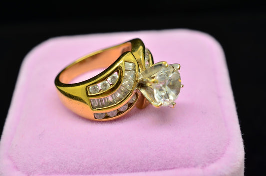 Vermeil 925 Sterling Silver Round CZ Solitaire Ring Band w/ Accents Size 5.75