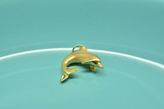 14K Yellow Gold Dolphin Pendant Charm -Hollow