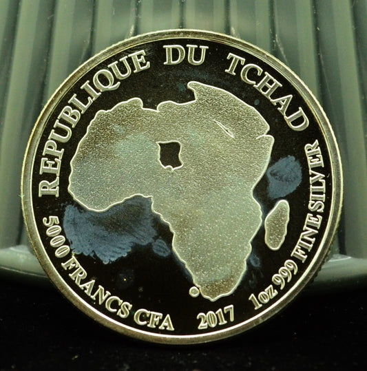 2017 Chad 5000 Francs African Lion -One Troy Oz .999 Silver