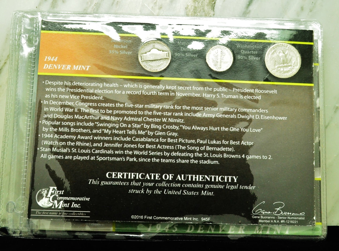 10 Display Pages of Silver Coins of WWII each w/ a Silver Nickel Dime & Quarter