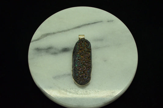 925 Sterling Silver oval druzy quartz pendant charm