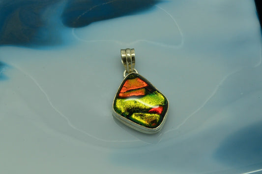 925 Sterling Silver dichroic glass solitaire pendant charm