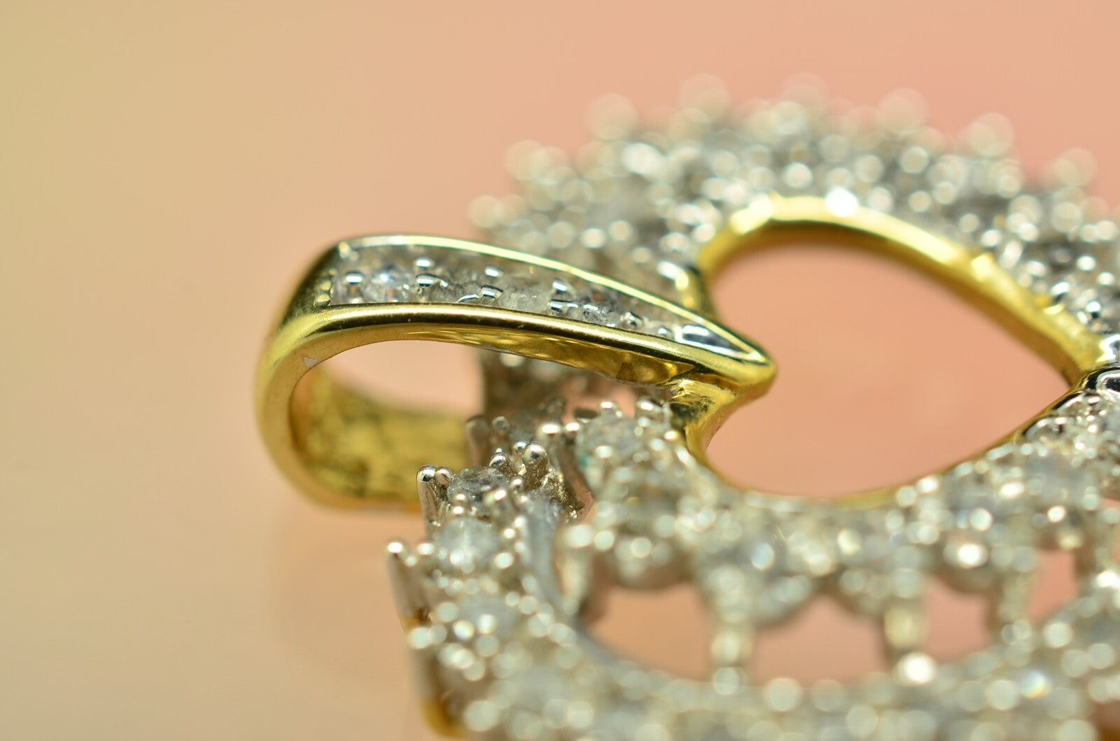 10K Yellow & White Gold Pave Diamond Open Heart Pendant Charm 0.48 tcw