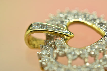 10K Yellow & White Gold Pave Diamond Open Heart Pendant Charm 0.48 tcw