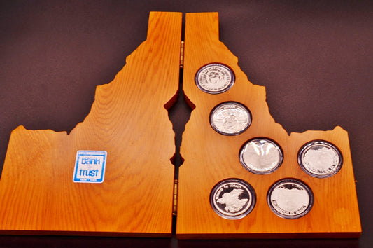 Celebrate Idaho Six .999 Silver Round Set in Custom Idaho Shaped Wooden Box