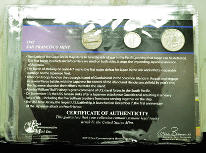 10 Display Pages of Silver Coins of WWII each w/ a Silver Nickel Dime & Quarter