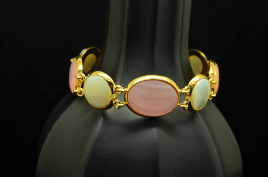 7.5" Vermeil 925 Sterling Silver Multicolor Mother Of Pearl Chain Bracelet