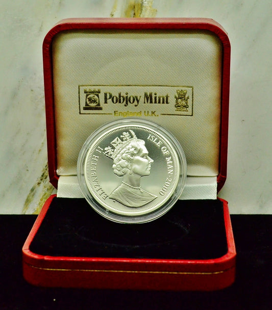 2000 Isle Of Man 1 Crown Millennium 925 Silver Coin w/ Box