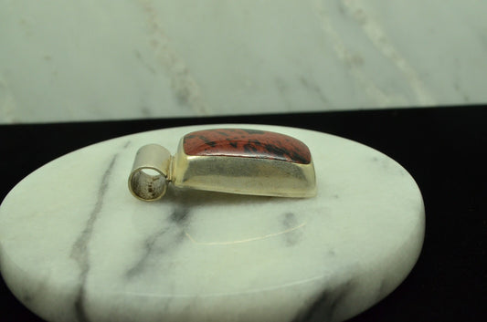 925 Sterling Silver beautiful red & brown jasper pendant charm
