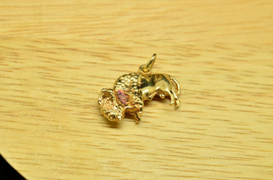 14K Yellow Gold Buffalo Pendant Charm -Solid