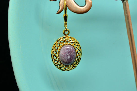 Vermeil 925 Sterling Silver Oval Purple Tiffany Stone Leverback Earrings
