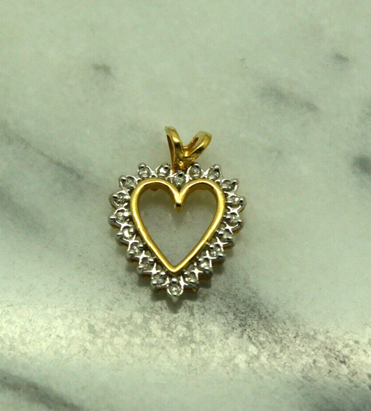 14K Yellow gold open heart with diamonds pendant charm 0.20 tcw