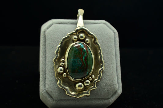925 Sterling Silver Oval Framed Green & Red Agate Pendant Charm