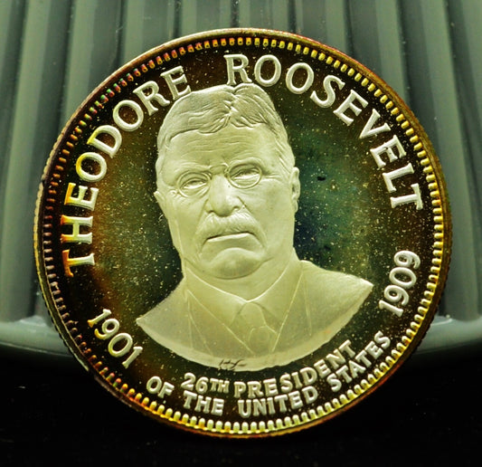 925 Silver Franklin Mint Art Round Presidential Treasury Theodore Roosevelt