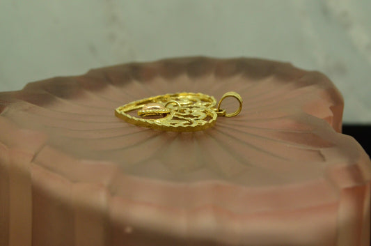 14K Yellow Gold filigree heart pendant charm w/ dangling rose gold heart