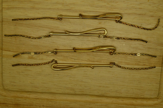 LOT OF FOUR ANSON YELLOW GOLD FILLED TIE CLIPS CLASPS W/ CHAINS  