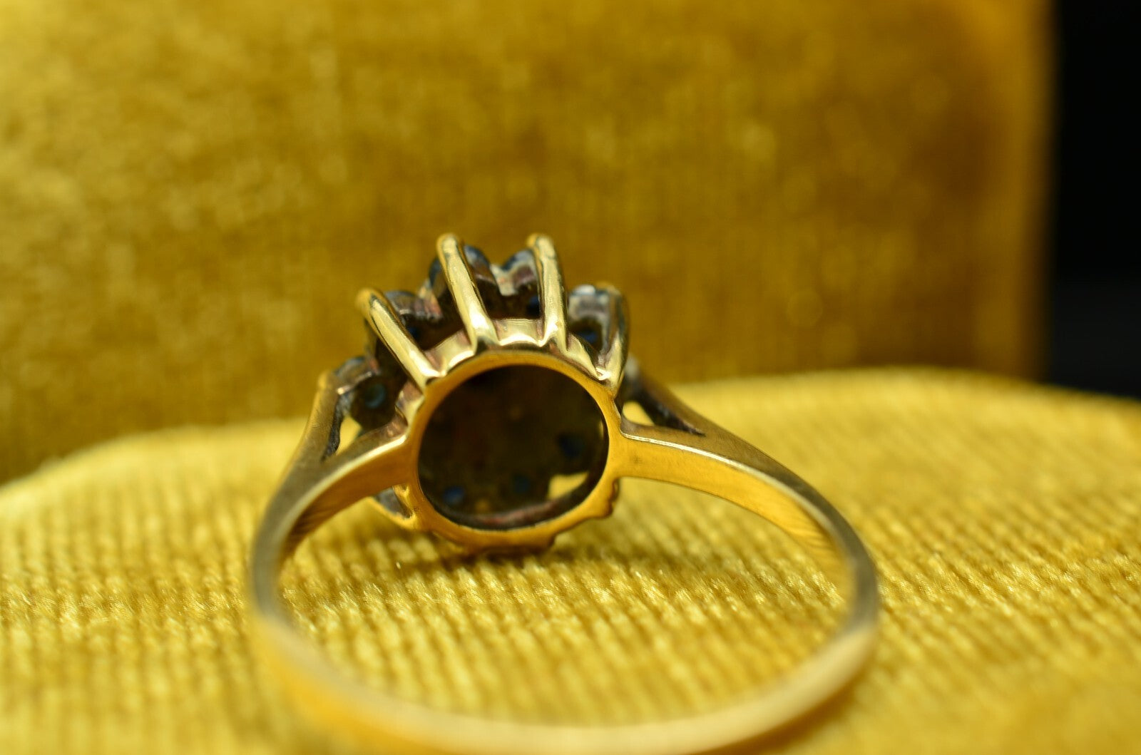 10K Yellow Gold Blue Topaz & Diamond Cluster Ring Band Size 5.25