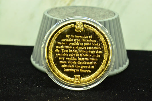 925 Silver Franklin Mint Art Round History Of Mankind Gutenberg's Movable Type