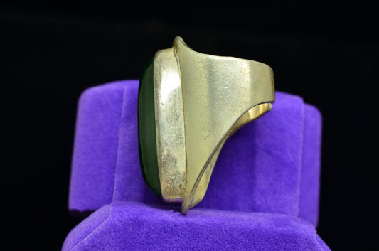925 Sterling Silver Green Malachite Solitaire Ring Band size 5.5 ADJ