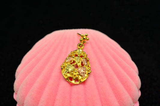 10K Yellow Gold Black Hills Gold Dangling Raindrop Single Stud Earring -just one