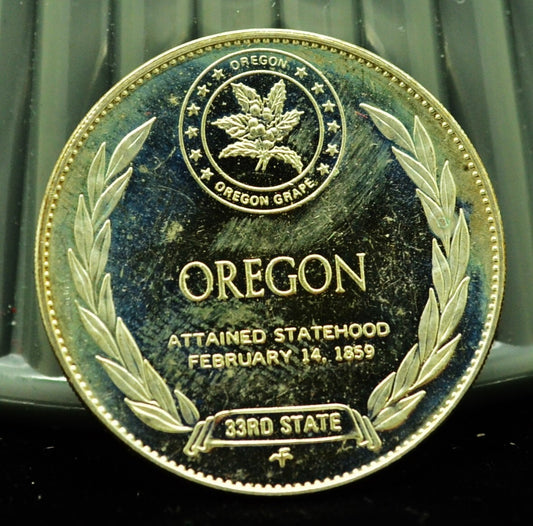 925 Silver Franklin Mint Art Round State of Oregon