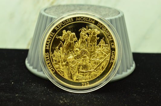 925 Silver Franklin Mint Art Round History Of Mankind Martel Invasion of Gaul