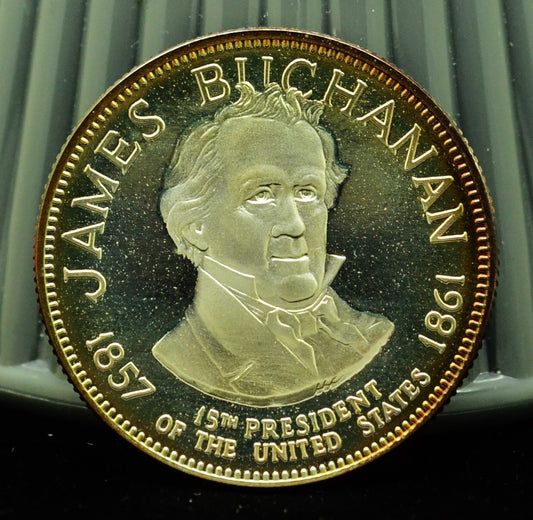 925 Silver Franklin Mint Art Round Presidential Treasury James Buchanan