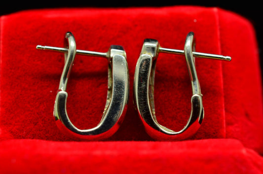 14K White Gold U shaped diamond omegaback earrings 0.24 tcw