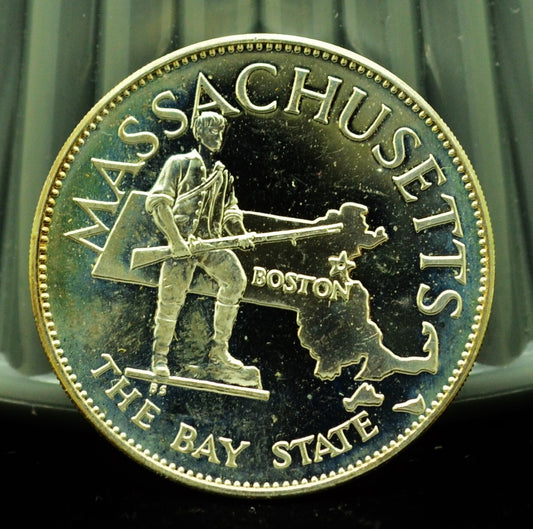 925 Silver Franklin Mint Art Round State of Massachusetts